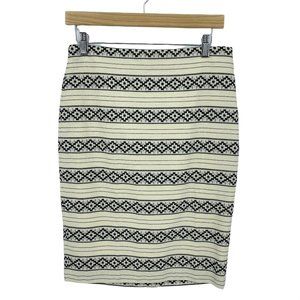 Ann Taylor Pencil Skirt Size 4 Ivory Black Geometric Stripe